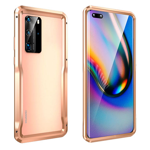 Handyhülle Hülle Luxus Aluminium Metall Rahmen Tasche T03 für Huawei P40 Pro Gold