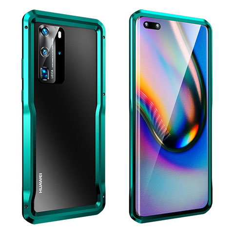 Handyhülle Hülle Luxus Aluminium Metall Rahmen Tasche T03 für Huawei P40 Pro Grün