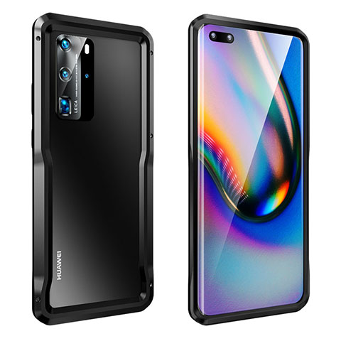 Handyhülle Hülle Luxus Aluminium Metall Rahmen Tasche T03 für Huawei P40 Pro Schwarz