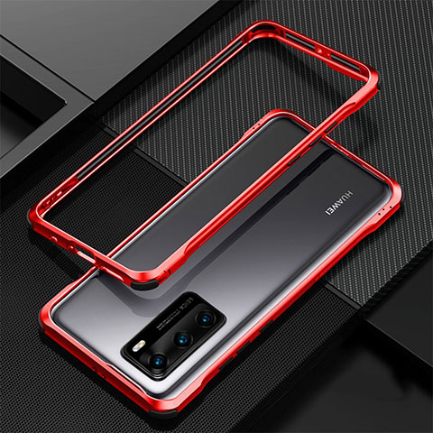 Handyhülle Hülle Luxus Aluminium Metall Rahmen Tasche T04 für Huawei P40 Rot