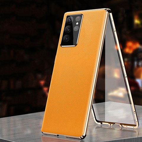 Handyhülle Hülle Luxus Aluminium Metall Tasche 360 Grad Ganzkörper D01 für Samsung Galaxy S25 Ultra 5G Orange