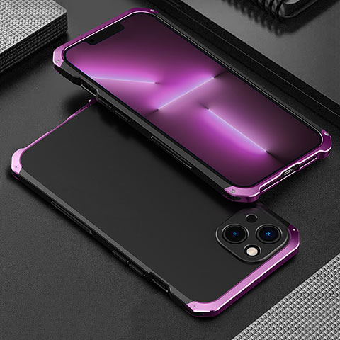 Handyhülle Hülle Luxus Aluminium Metall Tasche 360 Grad Ganzkörper für Apple iPhone 13 Mini Violett