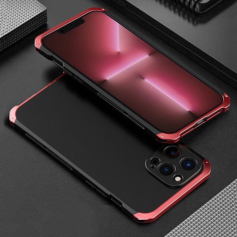 Handyhülle Hülle Luxus Aluminium Metall Tasche 360 Grad Ganzkörper für Apple iPhone 13 Pro Max Rot und Schwarz