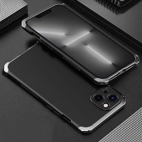 Handyhülle Hülle Luxus Aluminium Metall Tasche 360 Grad Ganzkörper für Apple iPhone 13 Silber und Schwarz