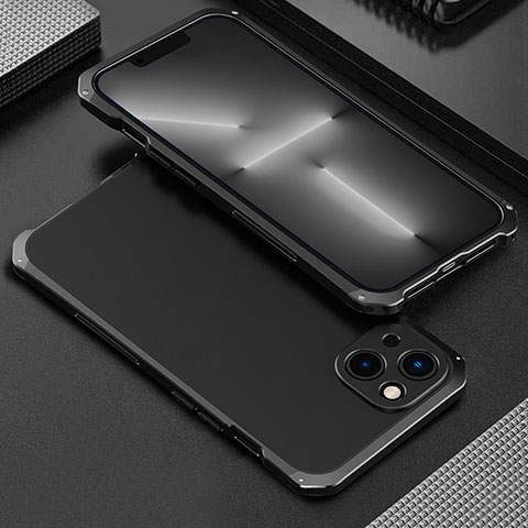 Handyhülle Hülle Luxus Aluminium Metall Tasche 360 Grad Ganzkörper für Apple iPhone 14 Plus Schwarz