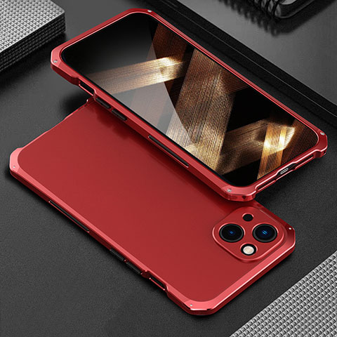 Handyhülle Hülle Luxus Aluminium Metall Tasche 360 Grad Ganzkörper für Apple iPhone 15 Rot