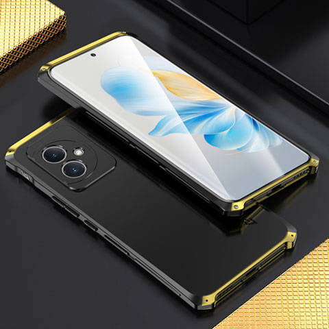 Handyhülle Hülle Luxus Aluminium Metall Tasche 360 Grad Ganzkörper für Huawei Honor 100 5G Gold und Schwarz