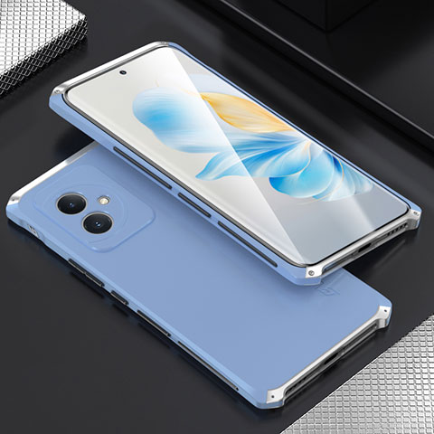 Handyhülle Hülle Luxus Aluminium Metall Tasche 360 Grad Ganzkörper für Huawei Honor 100 5G Silber und Blau