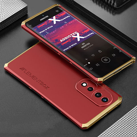 Handyhülle Hülle Luxus Aluminium Metall Tasche 360 Grad Ganzkörper für Huawei Honor 70 Pro 5G Gold und Rot