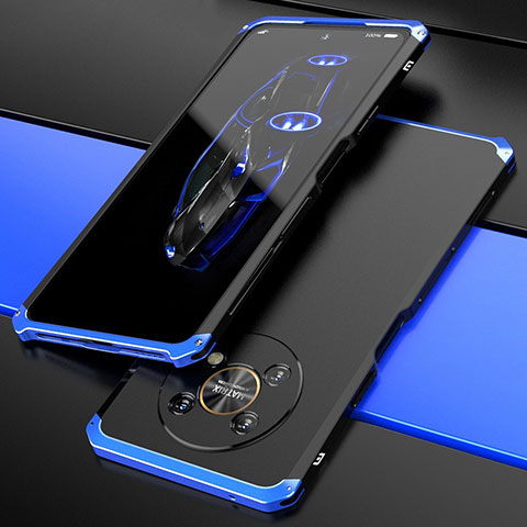 Handyhülle Hülle Luxus Aluminium Metall Tasche 360 Grad Ganzkörper für Huawei Honor Magic4 Lite 5G Blau und Schwarz