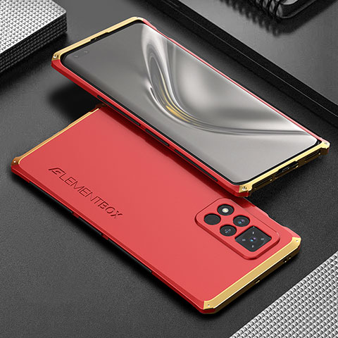 Handyhülle Hülle Luxus Aluminium Metall Tasche 360 Grad Ganzkörper für Huawei Honor V40 5G Gold und Rot