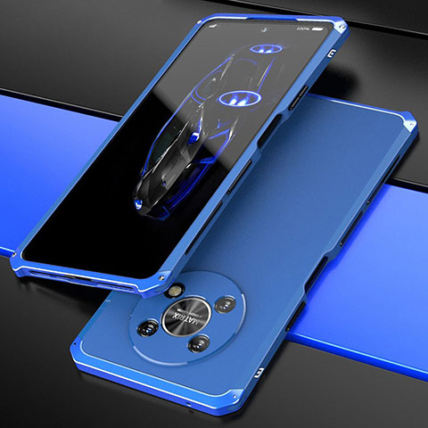 Handyhülle Hülle Luxus Aluminium Metall Tasche 360 Grad Ganzkörper für Huawei Honor X9 5G Blau