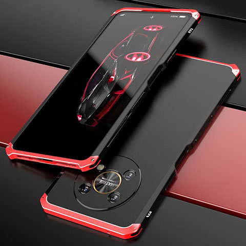 Handyhülle Hülle Luxus Aluminium Metall Tasche 360 Grad Ganzkörper für Huawei Honor X9 5G Rot und Schwarz