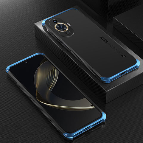 Handyhülle Hülle Luxus Aluminium Metall Tasche 360 Grad Ganzkörper für Huawei Nova 11 Blau und Schwarz