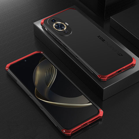 Handyhülle Hülle Luxus Aluminium Metall Tasche 360 Grad Ganzkörper für Huawei Nova 11 Rot und Schwarz