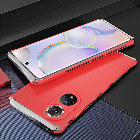 Handyhülle Hülle Luxus Aluminium Metall Tasche 360 Grad Ganzkörper für Huawei Nova 9 Silber und Rot