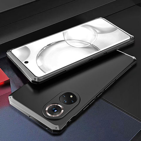 Handyhülle Hülle Luxus Aluminium Metall Tasche 360 Grad Ganzkörper für Huawei Nova 9 Silber und Schwarz