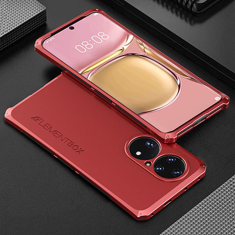 Handyhülle Hülle Luxus Aluminium Metall Tasche 360 Grad Ganzkörper für Huawei P50 Rot