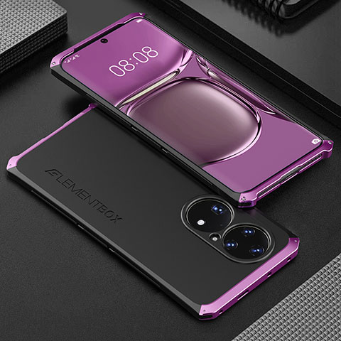 Handyhülle Hülle Luxus Aluminium Metall Tasche 360 Grad Ganzkörper für Huawei P50e Violett