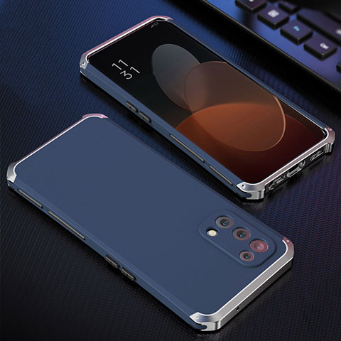 Handyhülle Hülle Luxus Aluminium Metall Tasche 360 Grad Ganzkörper für Oppo Find X3 Lite 5G Blau