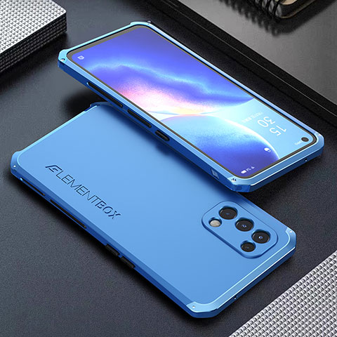 Handyhülle Hülle Luxus Aluminium Metall Tasche 360 Grad Ganzkörper für Oppo K9 5G Blau