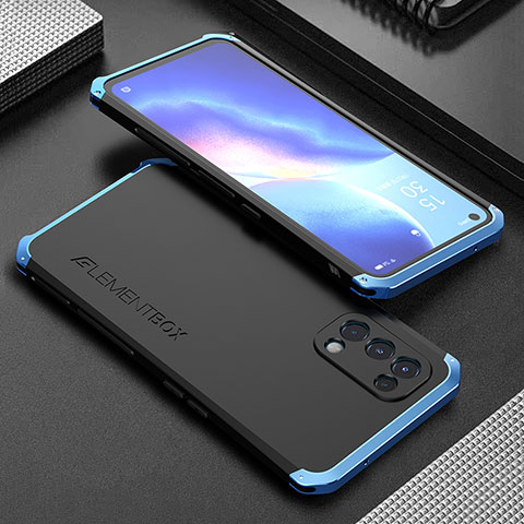 Handyhülle Hülle Luxus Aluminium Metall Tasche 360 Grad Ganzkörper für Oppo K9 5G Blau und Schwarz