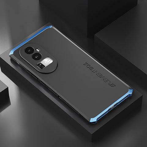 Handyhülle Hülle Luxus Aluminium Metall Tasche 360 Grad Ganzkörper für Oppo Reno10 Pro+ Plus 5G Blau und Schwarz