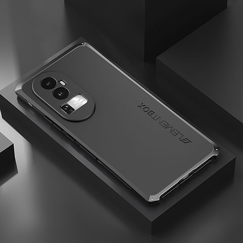 Handyhülle Hülle Luxus Aluminium Metall Tasche 360 Grad Ganzkörper für Oppo Reno10 Pro+ Plus 5G Schwarz