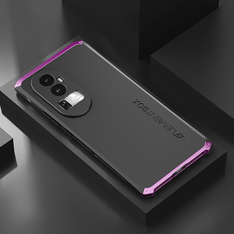 Handyhülle Hülle Luxus Aluminium Metall Tasche 360 Grad Ganzkörper für Oppo Reno10 Pro+ Plus 5G Violett