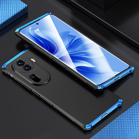 Handyhülle Hülle Luxus Aluminium Metall Tasche 360 Grad Ganzkörper für Oppo Reno11 Pro 5G Blau und Schwarz