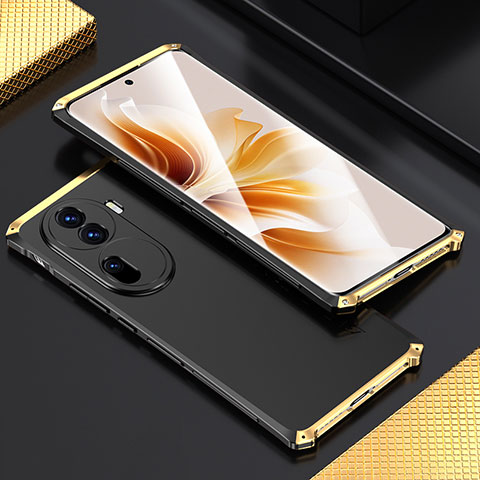 Handyhülle Hülle Luxus Aluminium Metall Tasche 360 Grad Ganzkörper für Oppo Reno11 Pro 5G Gold und Schwarz