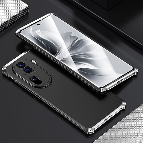 Handyhülle Hülle Luxus Aluminium Metall Tasche 360 Grad Ganzkörper für Oppo Reno11 Pro 5G Silber und Schwarz