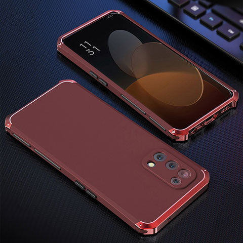 Handyhülle Hülle Luxus Aluminium Metall Tasche 360 Grad Ganzkörper für Oppo Reno5 5G Rot