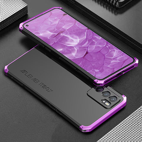 Handyhülle Hülle Luxus Aluminium Metall Tasche 360 Grad Ganzkörper für Oppo Reno6 5G Violett