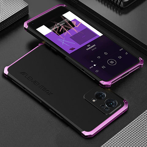 Handyhülle Hülle Luxus Aluminium Metall Tasche 360 Grad Ganzkörper für Oppo Reno7 Pro 5G Violett