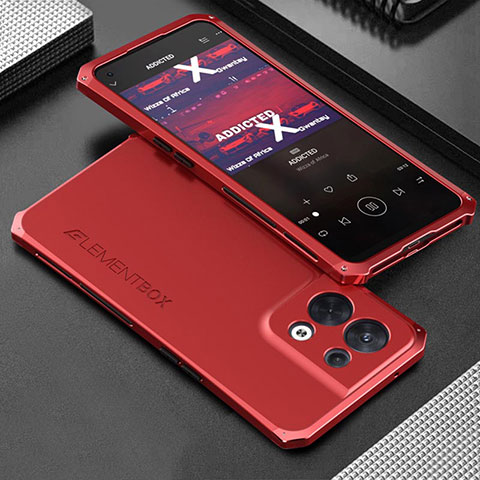 Handyhülle Hülle Luxus Aluminium Metall Tasche 360 Grad Ganzkörper für Oppo Reno9 5G Rot