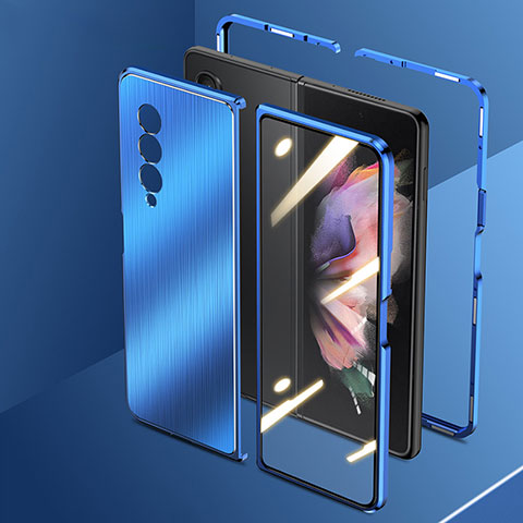 Handyhülle Hülle Luxus Aluminium Metall Tasche 360 Grad Ganzkörper für Samsung Galaxy Z Fold3 5G Blau