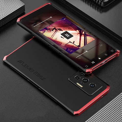 Handyhülle Hülle Luxus Aluminium Metall Tasche 360 Grad Ganzkörper für Vivo X70 Pro 5G Rot und Schwarz