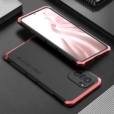 Handyhülle Hülle Luxus Aluminium Metall Tasche 360 Grad Ganzkörper für Xiaomi Mi 11i 5G Rot und Schwarz