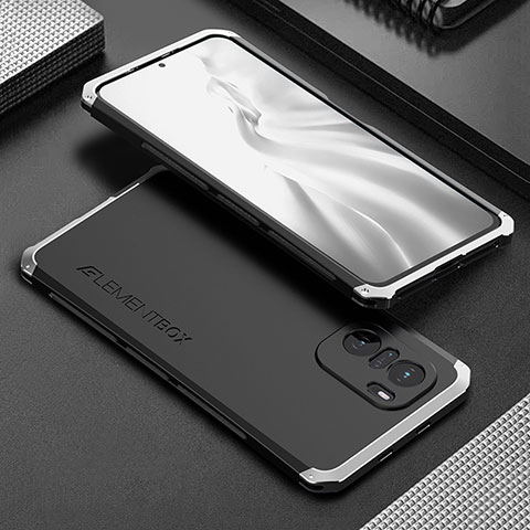 Handyhülle Hülle Luxus Aluminium Metall Tasche 360 Grad Ganzkörper für Xiaomi Mi 11i 5G Silber und Schwarz