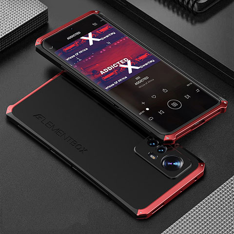 Handyhülle Hülle Luxus Aluminium Metall Tasche 360 Grad Ganzkörper für Xiaomi Mi 12S 5G Rot und Schwarz
