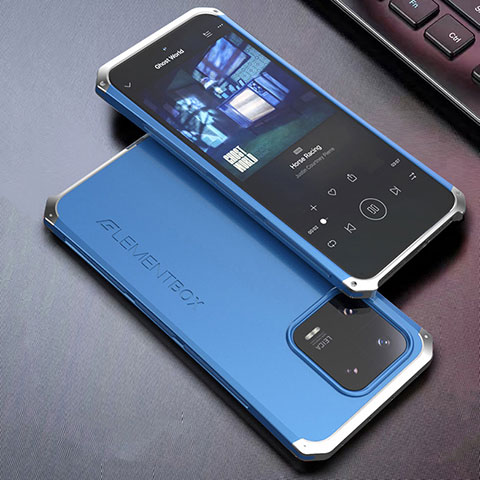 Handyhülle Hülle Luxus Aluminium Metall Tasche 360 Grad Ganzkörper für Xiaomi Mi 13 5G Silber und Blau