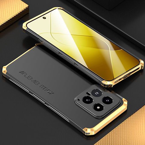 Handyhülle Hülle Luxus Aluminium Metall Tasche 360 Grad Ganzkörper für Xiaomi Mi 14 5G Gold und Schwarz