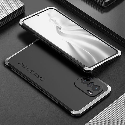 Handyhülle Hülle Luxus Aluminium Metall Tasche 360 Grad Ganzkörper für Xiaomi Poco F3 5G Silber und Schwarz