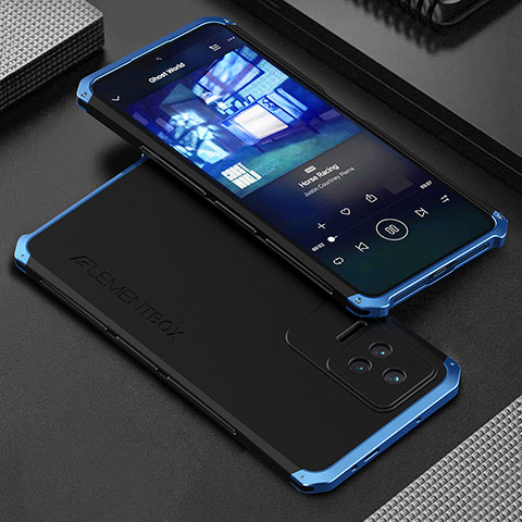 Handyhülle Hülle Luxus Aluminium Metall Tasche 360 Grad Ganzkörper für Xiaomi Poco F4 5G Blau und Schwarz