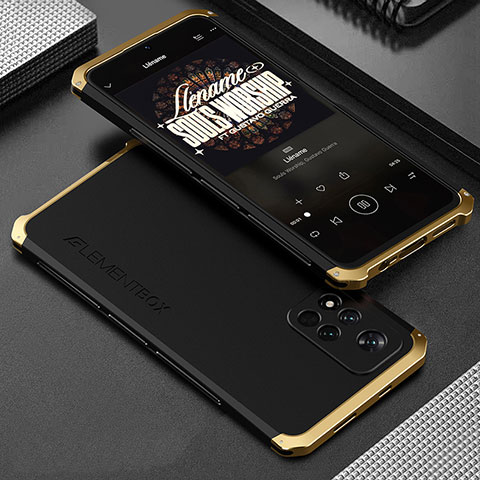 Handyhülle Hülle Luxus Aluminium Metall Tasche 360 Grad Ganzkörper für Xiaomi Poco X4 NFC Gold und Schwarz