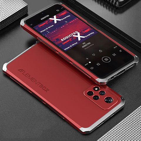Handyhülle Hülle Luxus Aluminium Metall Tasche 360 Grad Ganzkörper für Xiaomi Poco X4 NFC Silber und Rot