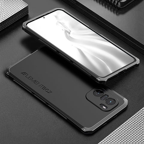 Handyhülle Hülle Luxus Aluminium Metall Tasche 360 Grad Ganzkörper für Xiaomi Redmi K40 Pro 5G Schwarz