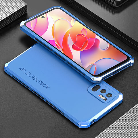 Handyhülle Hülle Luxus Aluminium Metall Tasche 360 Grad Ganzkörper für Xiaomi Redmi Note 10 JE 5G Blau