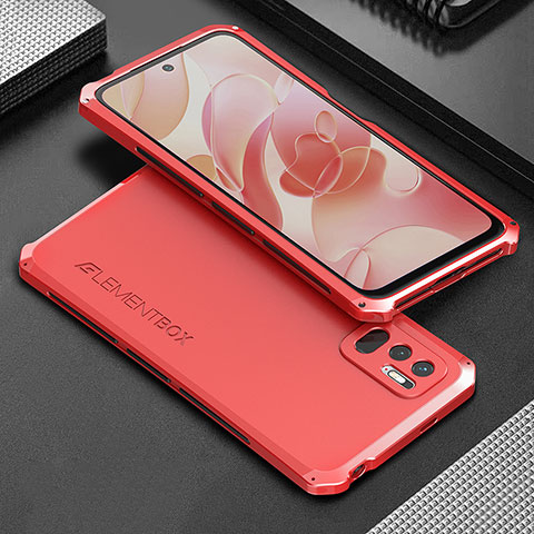 Handyhülle Hülle Luxus Aluminium Metall Tasche 360 Grad Ganzkörper für Xiaomi Redmi Note 10 JE 5G Rot